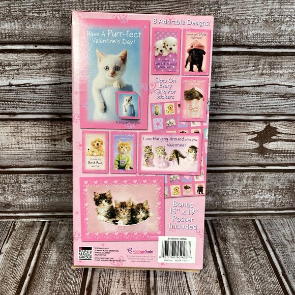 RACHAEL HALE 34 Valentines With 35 Stickers & Bonus Poster Kittens Puppies NIB - Picture 2 of 2